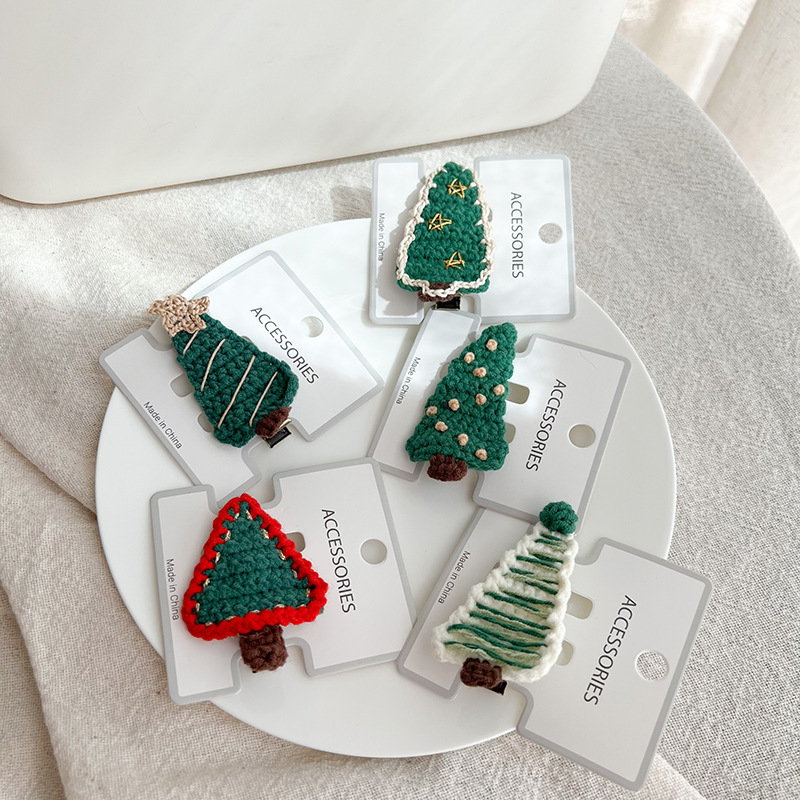 Handmade Crocheted Christmas Tree Hair Clips