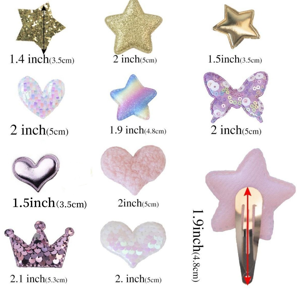 Star/Crown/Heart/Butterfly Shaped Cute Hair Clips Metal Snap Hair Pins Sparkly Hair Styling Accessories for Kids