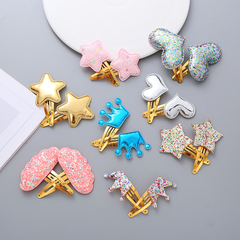 Star/Crown/Heart/Butterfly Shaped Cute Hair Clips Metal Snap Hair Pins Set Sparkly Hair Accessories for Kids