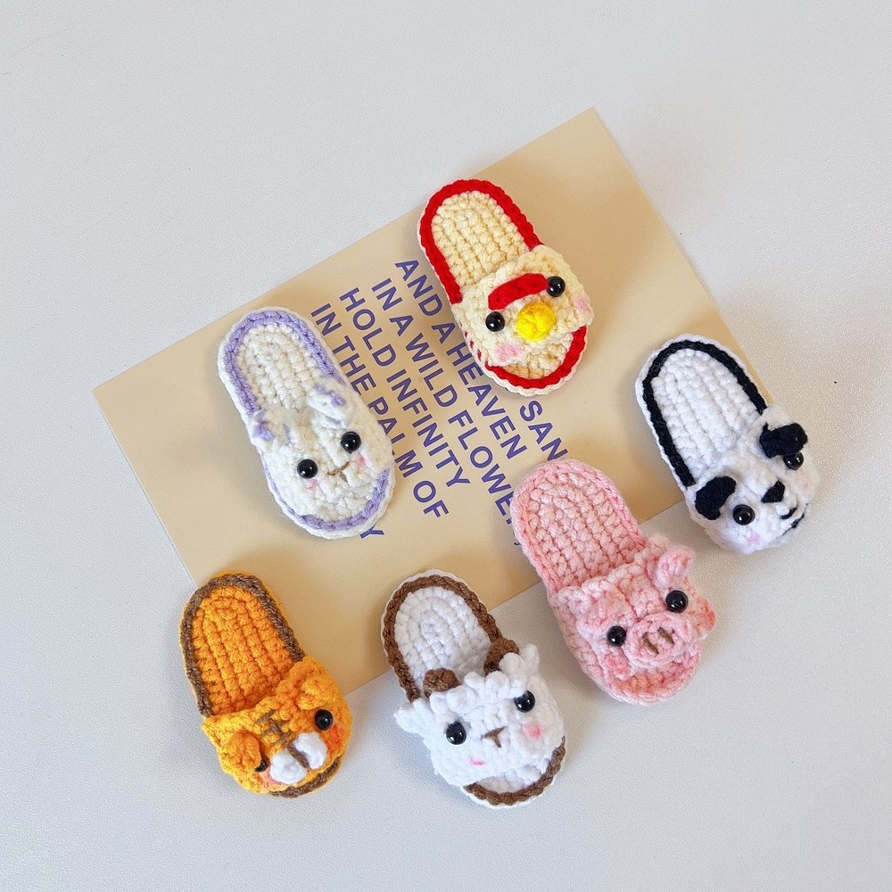 Custom yarn knitting slippers shape cute animal hair clip handmade bobby hair pin for women and girls