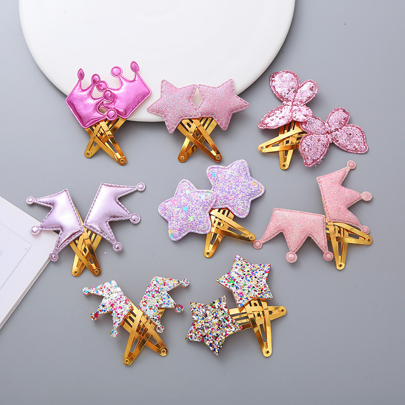 Star/Crown/Heart/Butterfly Shaped Cute Hair Clips Metal Snap Hair Pins Set Sparkly Hair Accessories for Kids