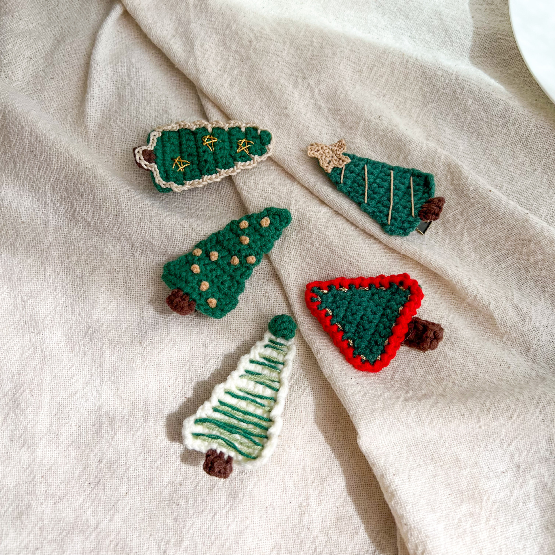 Handmade Crocheted Christmas Tree Hair Clips