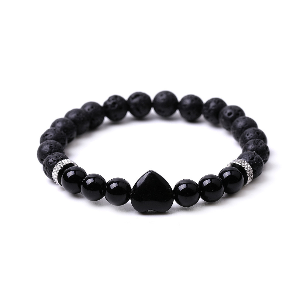 Luxury New Jewellery Stainless Steel Charm Natural Stone Lava Rose Quartz Aventurine Tiger Eye Heart Bracelet For Men Women