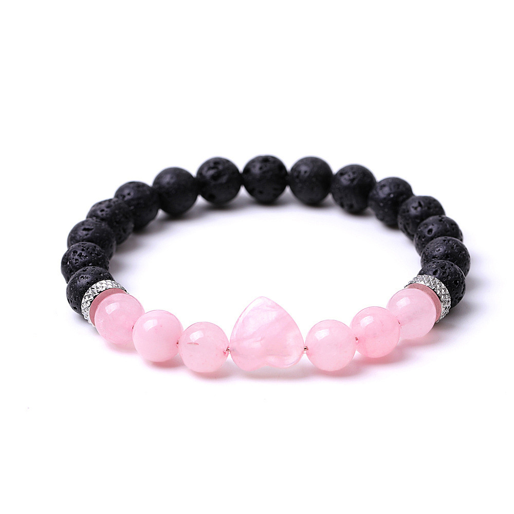 Luxury New Jewellery Stainless Steel Charm Natural Stone Lava Rose Quartz Aventurine Tiger Eye Heart Bracelet For Men Women