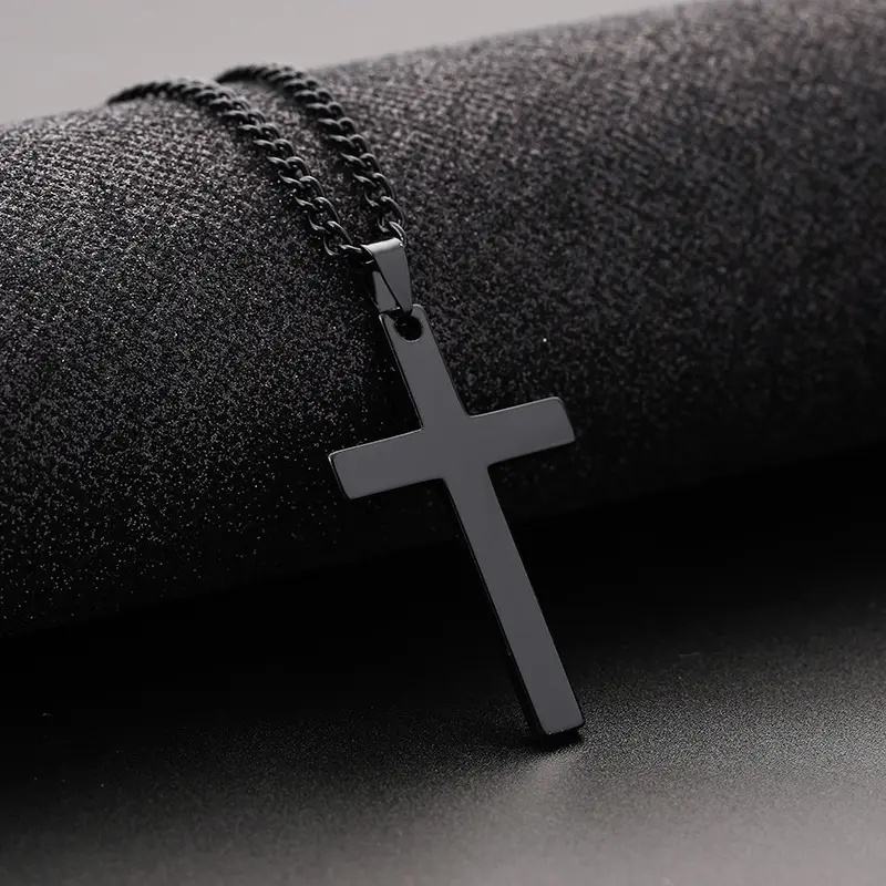 Simple Design Jewelry Stainless Steel Custom Three Colors Religious Cross Pendant Necklace For Women Gold Chain Necklace Jewelry