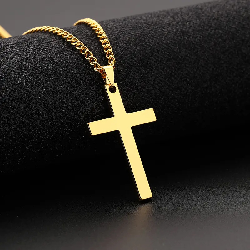 Simple Design Jewelry Stainless Steel Custom Three Colors Religious Cross Pendant Necklace For Women Gold Chain Necklace Jewelry