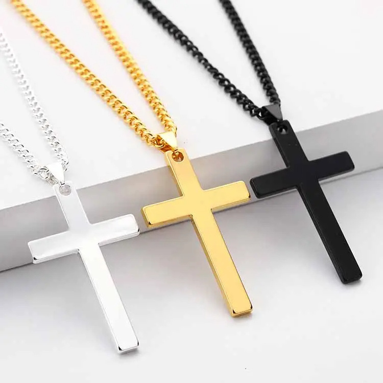 Simple Design Jewelry Stainless Steel Custom Three Colors Religious Cross Pendant Necklace For Women Gold Chain Necklace Jewelry