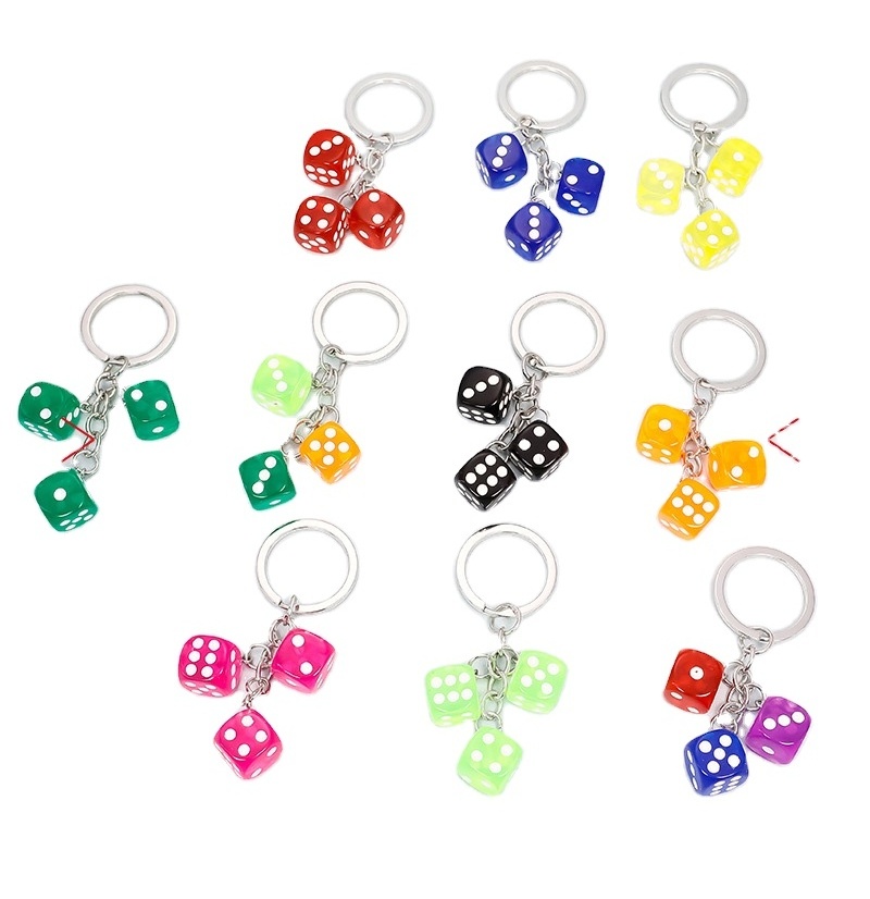 Portable bag Accessory pendant Creative Resin Dice shape Keychain Multi-color dice metal Keychain