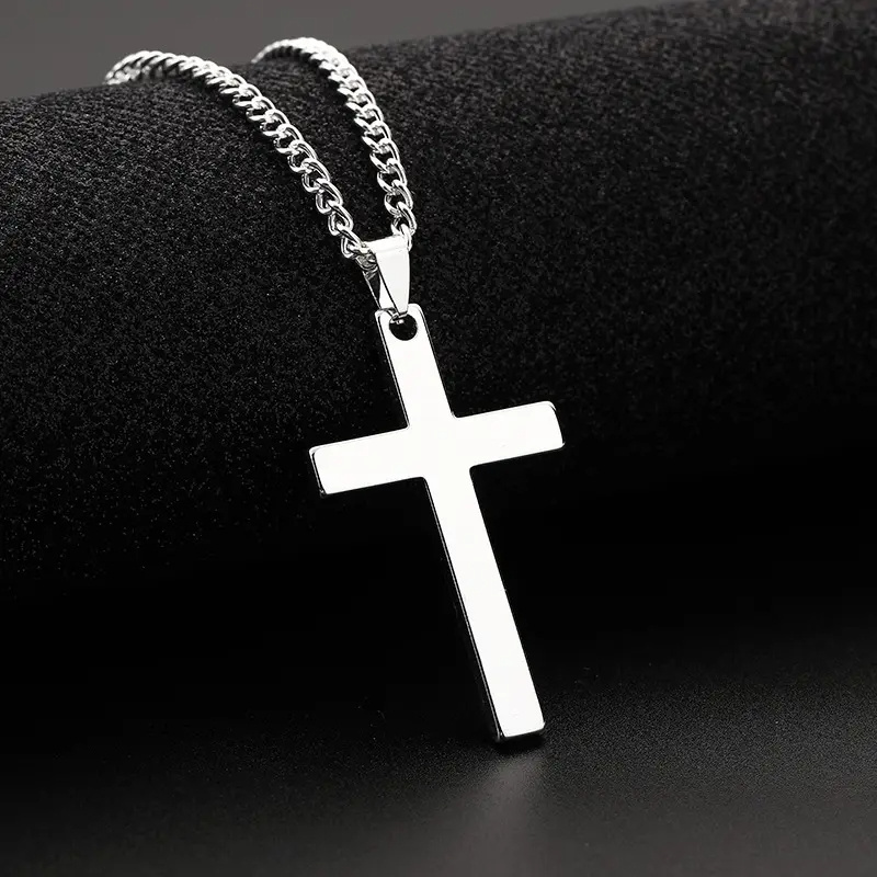 Simple Design Jewelry Stainless Steel Custom Three Colors Religious Cross Pendant Necklace For Women Gold Chain Necklace Jewelry