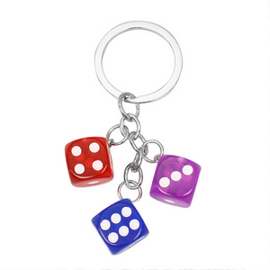 Portable bag Accessory pendant Creative Resin Dice shape Keychain Multi-color dice metal Keychain