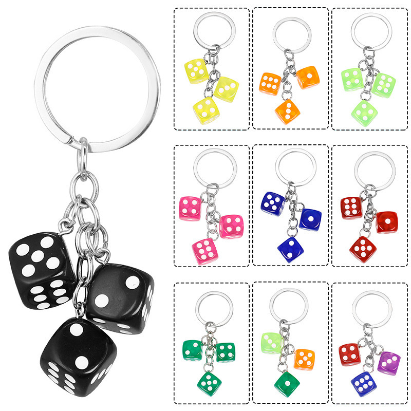 Portable bag Accessory pendant Creative Resin Dice shape Keychain Multi-color dice metal Keychain