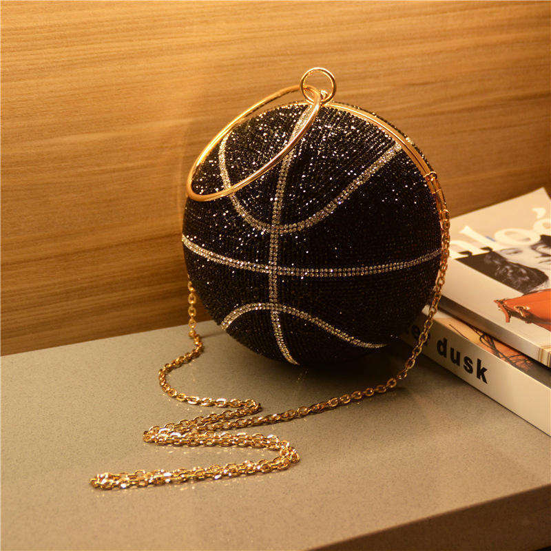 New Lady Rubber Diamond Shoulder Rhinestone Purses Dinner Evening Rhinestone Clutch Handbags Women Chain Sling Basketball Purse