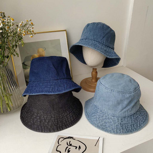 Stock Washed denim Cowboy Cotton Bucket Hat Unisex Cotton Men Women Sun Bucket Hats