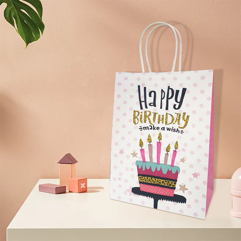 Wholesale Happy Birthday Goodie Candy Treat Paper Gift Bags with Handles Balloon Candles Birthday Party Favor Bags