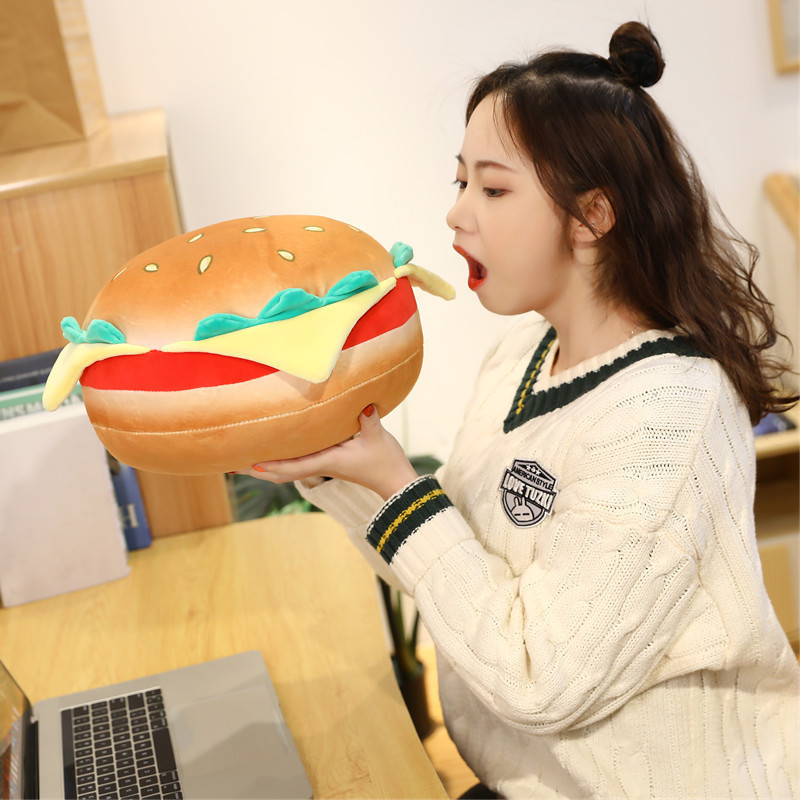 Manufacturer Custom Logo Realistic Burger Pillow Food Styling Plush Toy Cushion Girl Gift