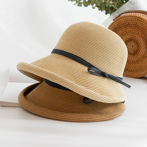 Wholesale High Quality Custom Design Sun Protection Women Straw Hat Summer Bucket Hat Wide Brim Foldable Beach Sun Hat