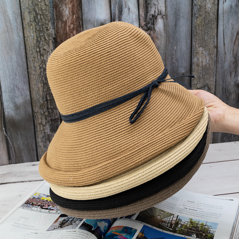 Wholesale High Quality Custom Design Sun Protection Women Straw Hat Summer Bucket Hat Wide Brim Foldable Beach Sun Hat