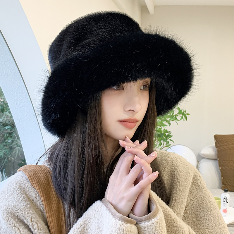 Rabbit Fur Bucket Hat Winter Autumn Colorful Blank Furry White Bucket Hat For Women