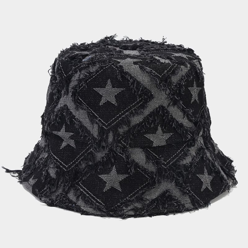 Wholesale Autumn New Arrival Stars Frayed Distressed Pattern Jean Denim Bucket Hat Women Men Outdoor Street Sun Hat