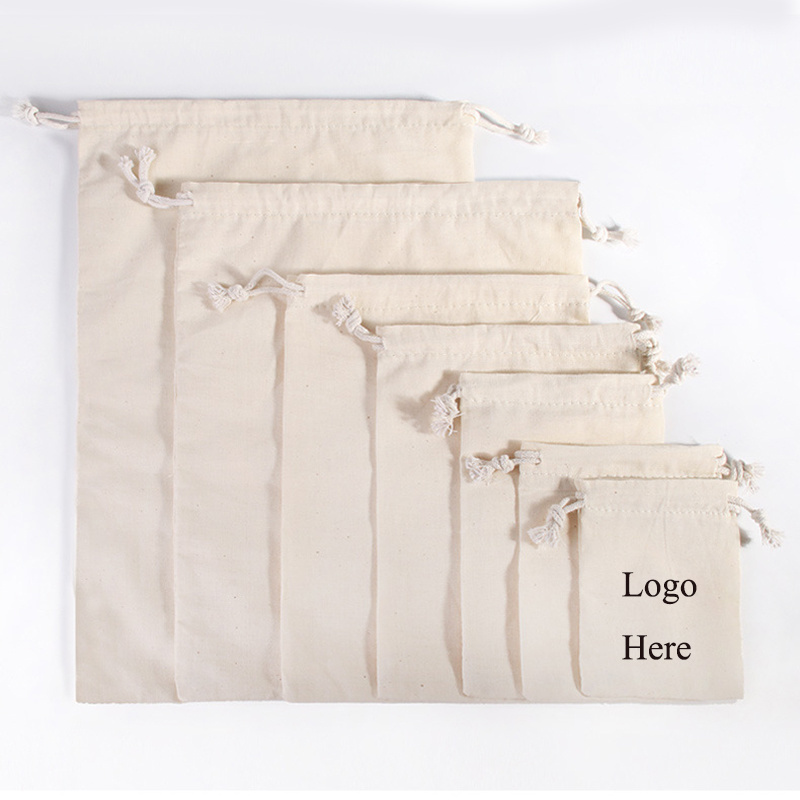 High Quality 15*20cm Cotton Linen Drawstring Candle Bag Candle Pouch Natural Cotton Muslin Gift Cosmetic Dust Bag