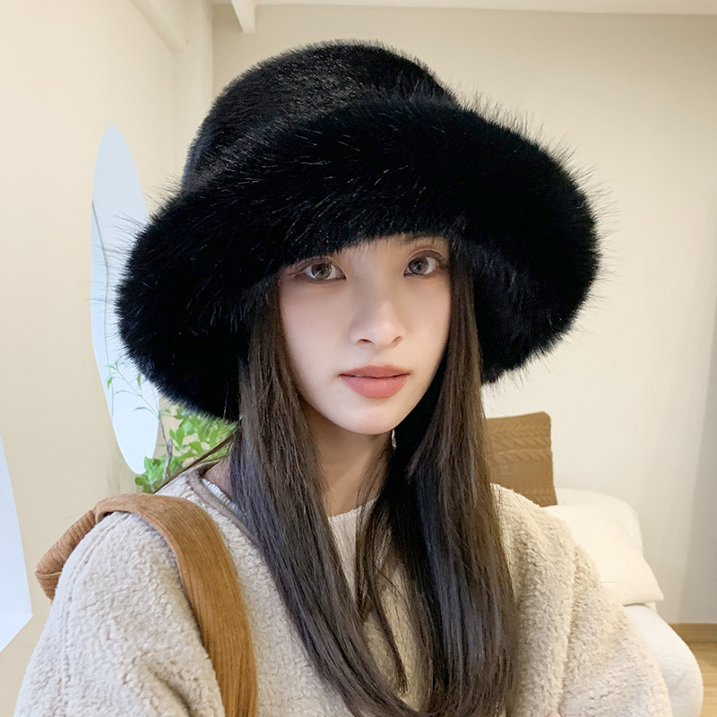 Rabbit Fur Bucket Hat Winter Autumn Colorful Blank Furry White Bucket Hat For Women