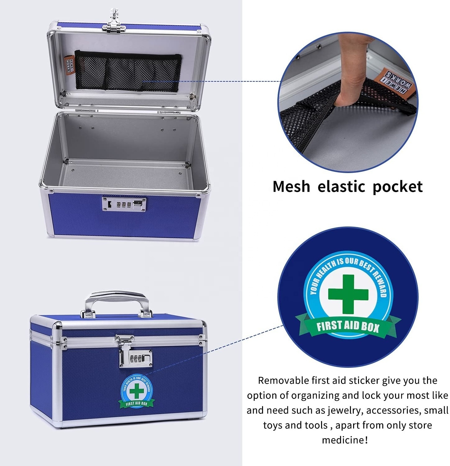 Aluminum Medical Case with Lock First Aid Box Emergency Medicine Case Child Proof Medication Cabinet Portable Drugs Storage Box