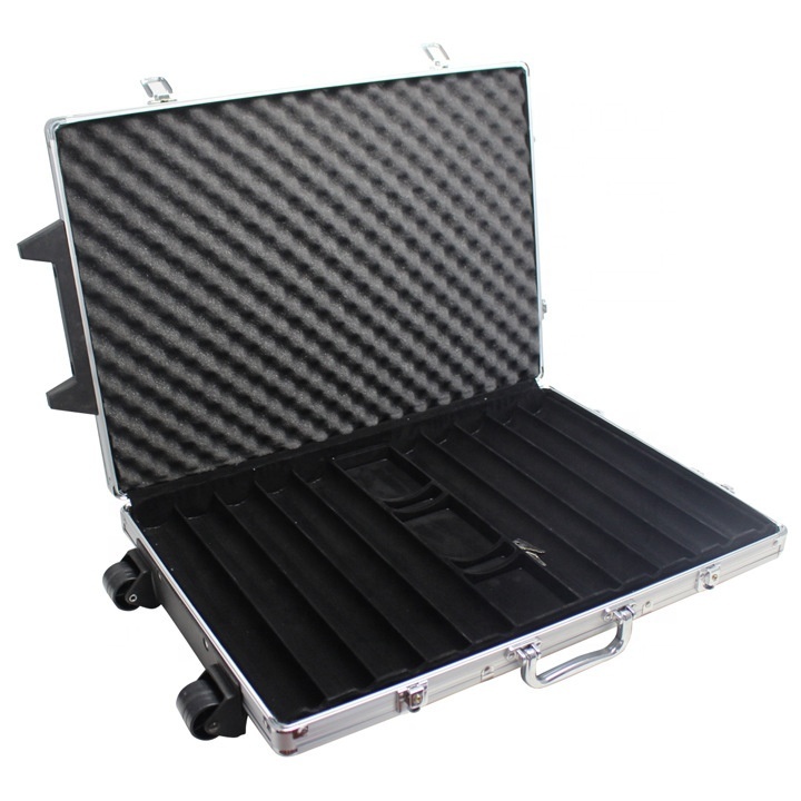 WETRUST 1000 chip Poker Trolley Case with Wheels empty Silver rolling Aluminum box for poker chips storage