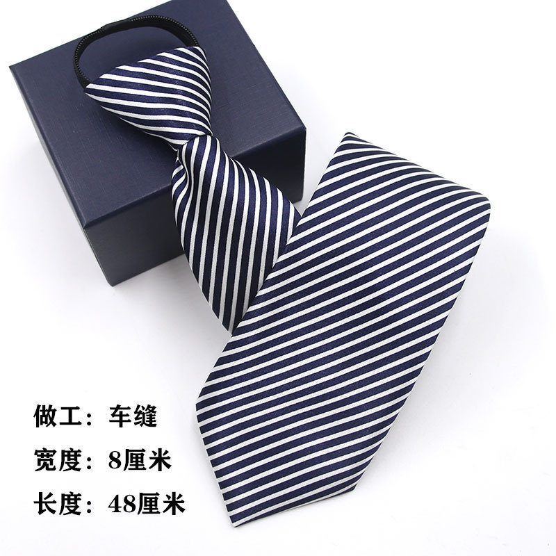 Manufacturers in stock wholesale black neck ties striped blue business tie lazy men's zippers silk ties for men with box