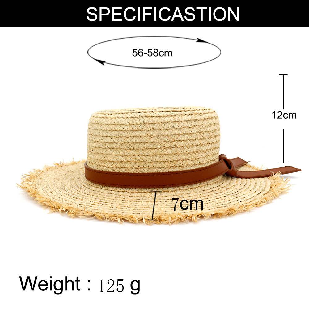 2021 Summer British Vocation Flat Brim French Raffia Straw Hat Flat Top Straw Sun Hat