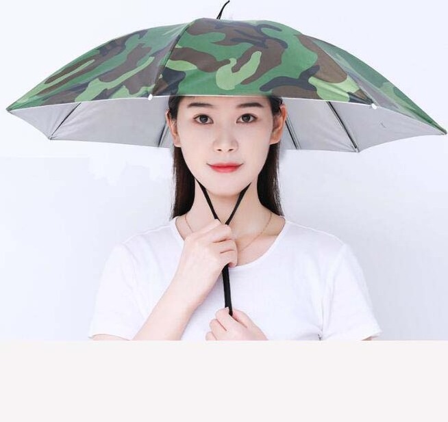 2022 Cheap sun folding logo printed Advertising Head hat shape umbrella, umbrella hat for sale