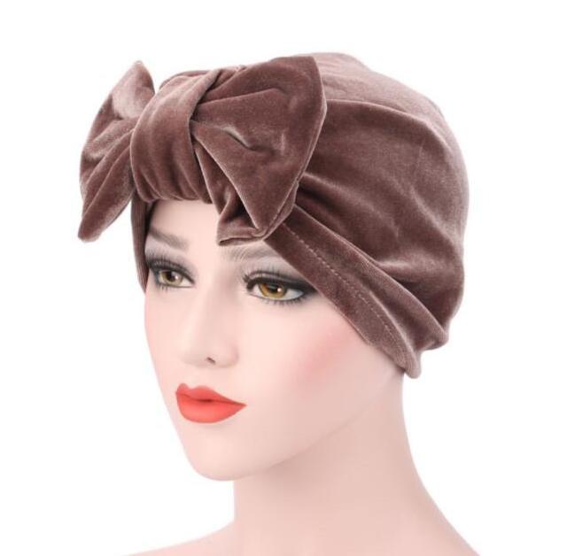 Wholesale Fashion Arab Velvet bowknot Turban Scarf Head Wraps women turban hats