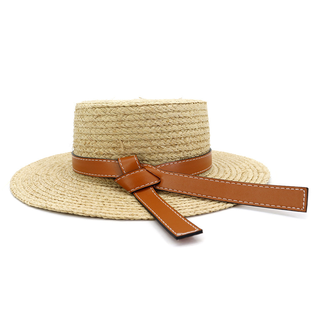 2021 Summer British Vocation Flat Brim French Raffia Straw Hat Flat Top Straw Sun Hat