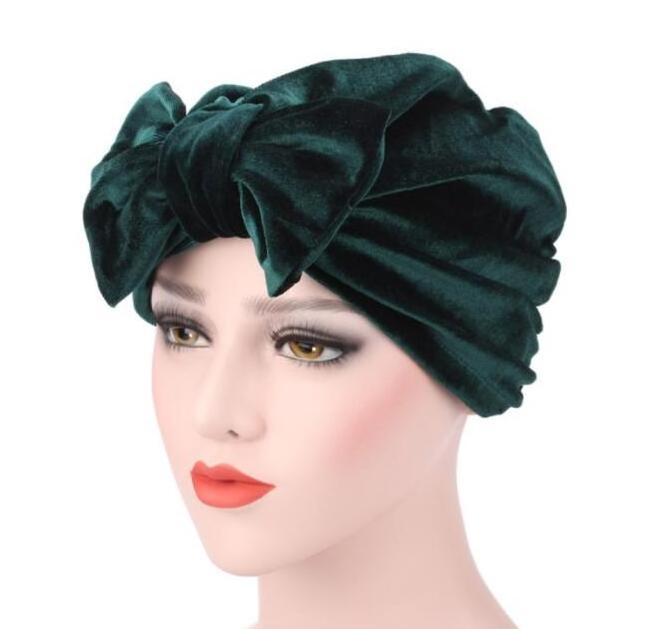 Wholesale Fashion Arab Velvet bowknot Turban Scarf Head Wraps women turban hats