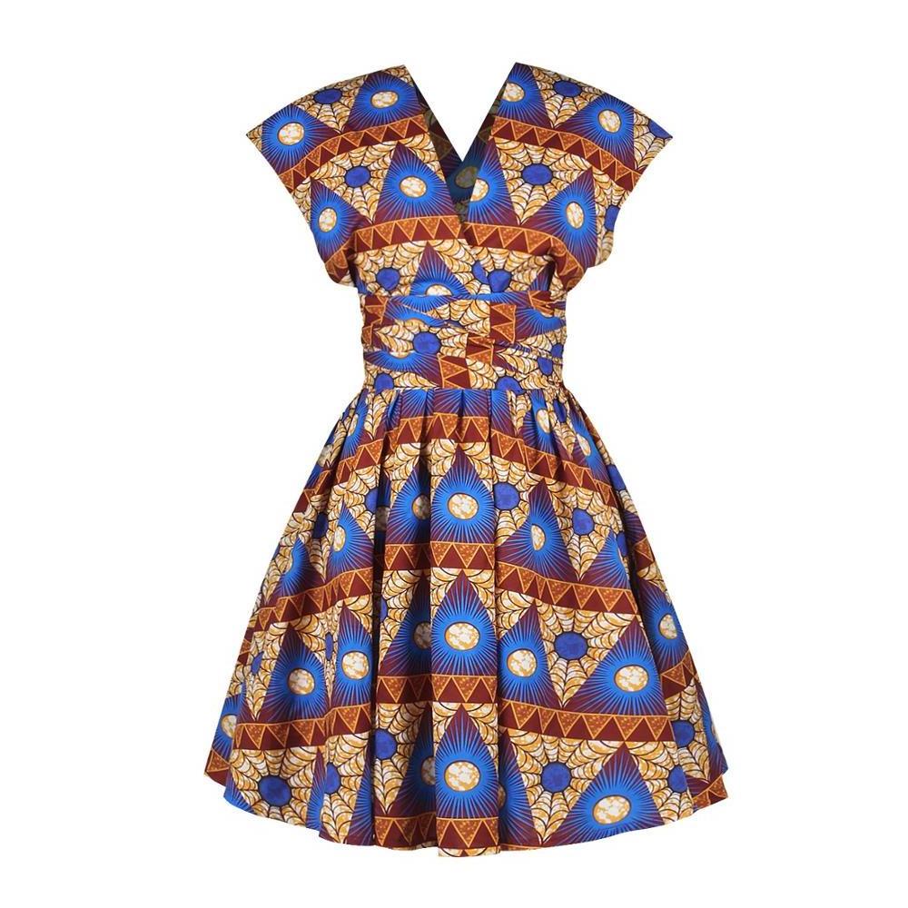 Casual Dresses 2019 Lady V-neck African Women Dresses Summer Sheath High Quality but Low Price DOT Mini Printed Chiffon Adults