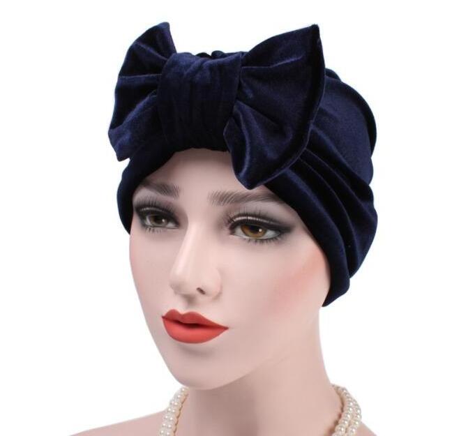 Wholesale Fashion Arab Velvet bowknot Turban Scarf Head Wraps women turban hats