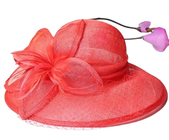 fashion wide brim wedding organza red church hats for ladies