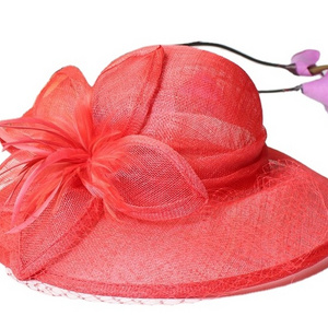 fashion wide brim wedding organza red church hats for ladies