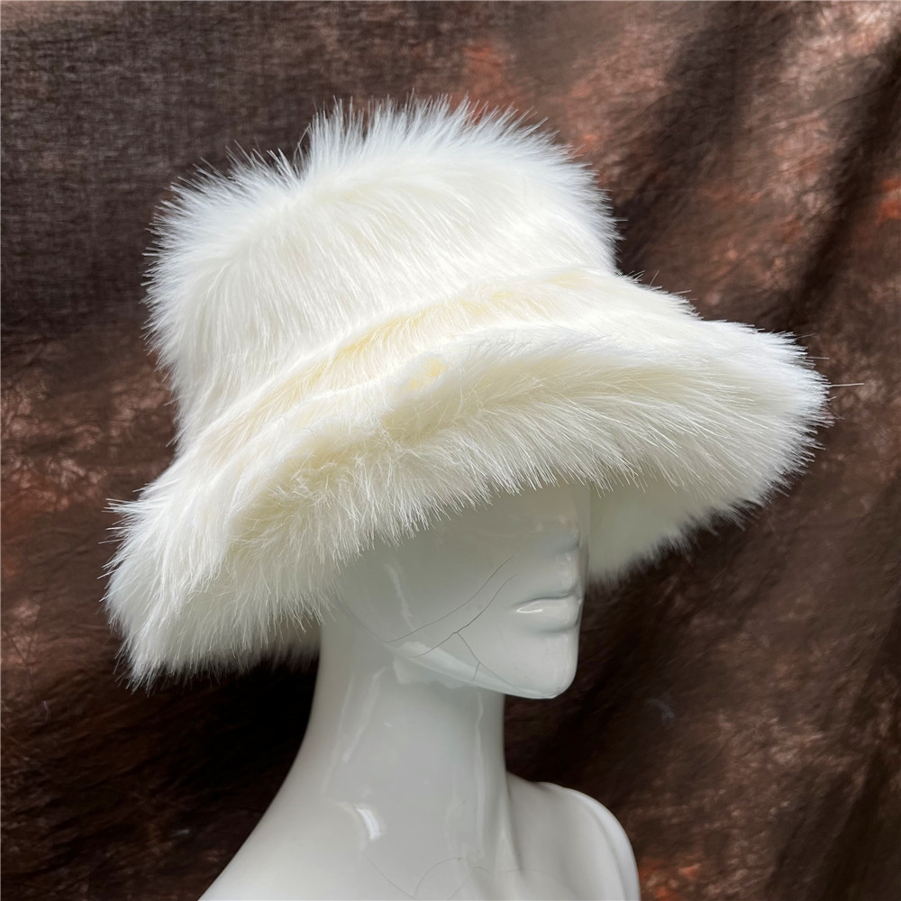 2023 Cross-border Hot Sale Colorful Fuzzy Fisherman's Hat Fur Casual Fashion Ladies Warm High Quality Bucket Hat