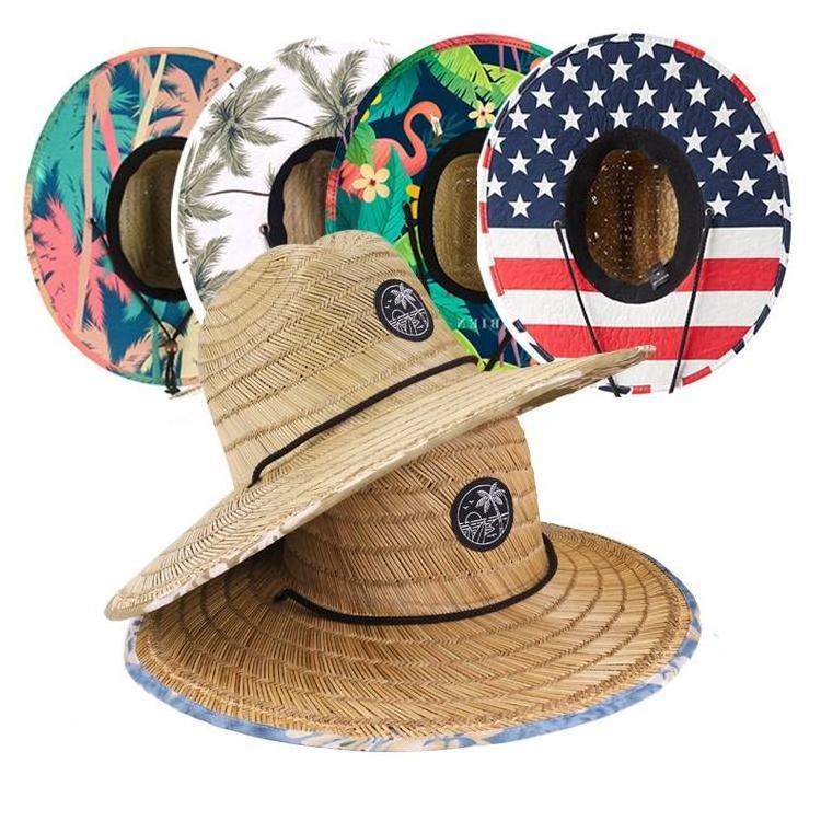 Natural Grass Sombrero Wide Brim Surfing Lifeguard Straw hat custom summer Natural Straw Hat For Men with logo