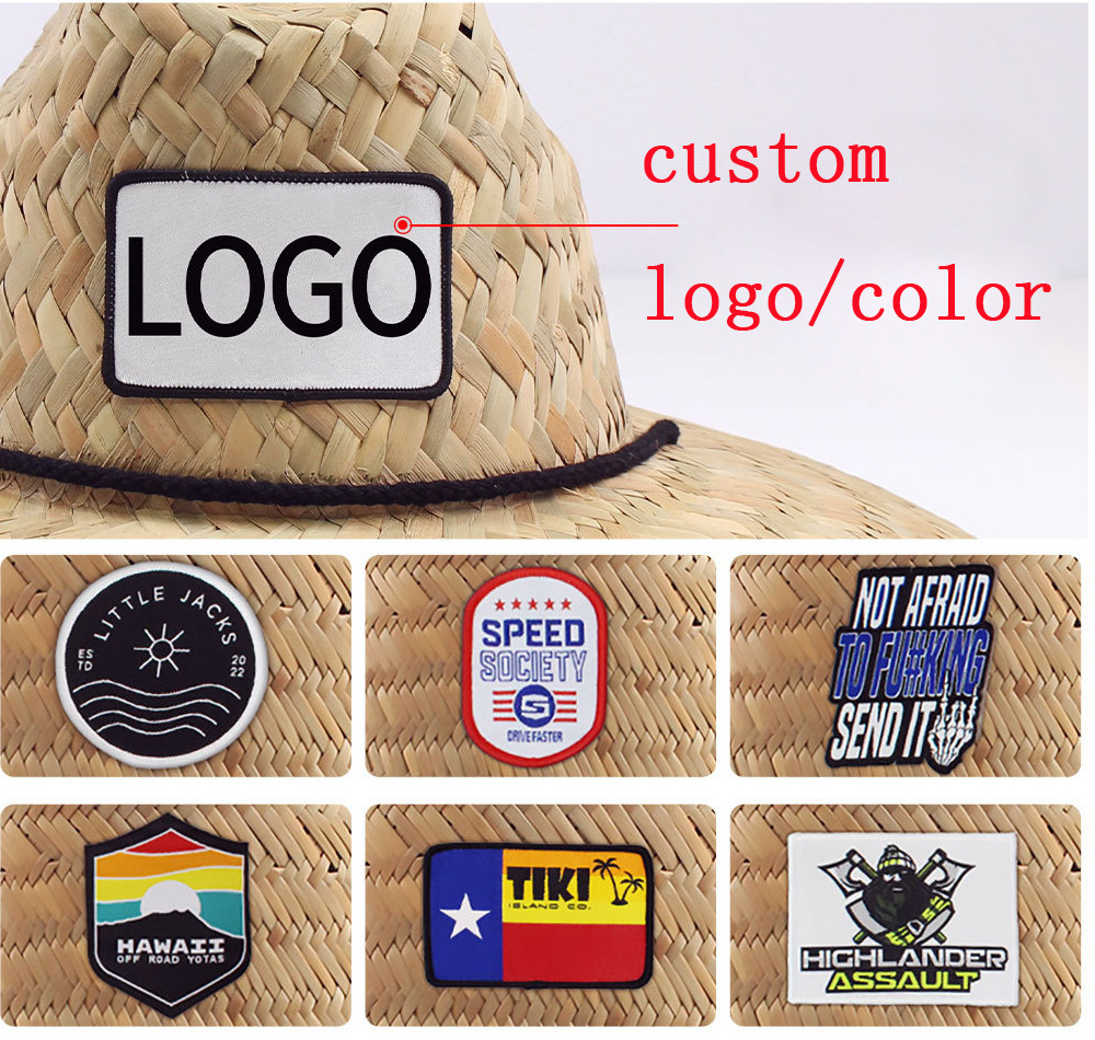 Natural Grass Sombrero Wide Brim Surfing Lifeguard Straw hat custom summer Natural Straw Hat For Men with logo