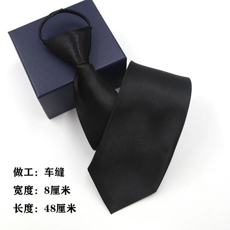 Manufacturers in stock wholesale black neck ties striped blue business tie lazy men's zippers silk ties for men with box