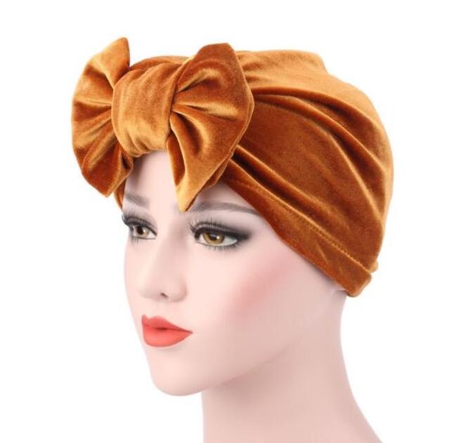 Wholesale Fashion Arab Velvet bowknot Turban Scarf Head Wraps women turban hats