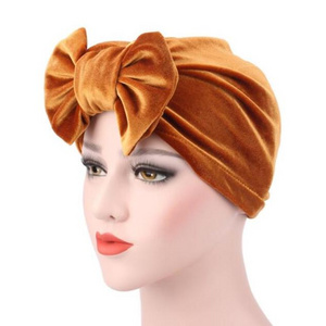 Wholesale Fashion Arab Velvet bowknot Turban Scarf Head Wraps women turban hats