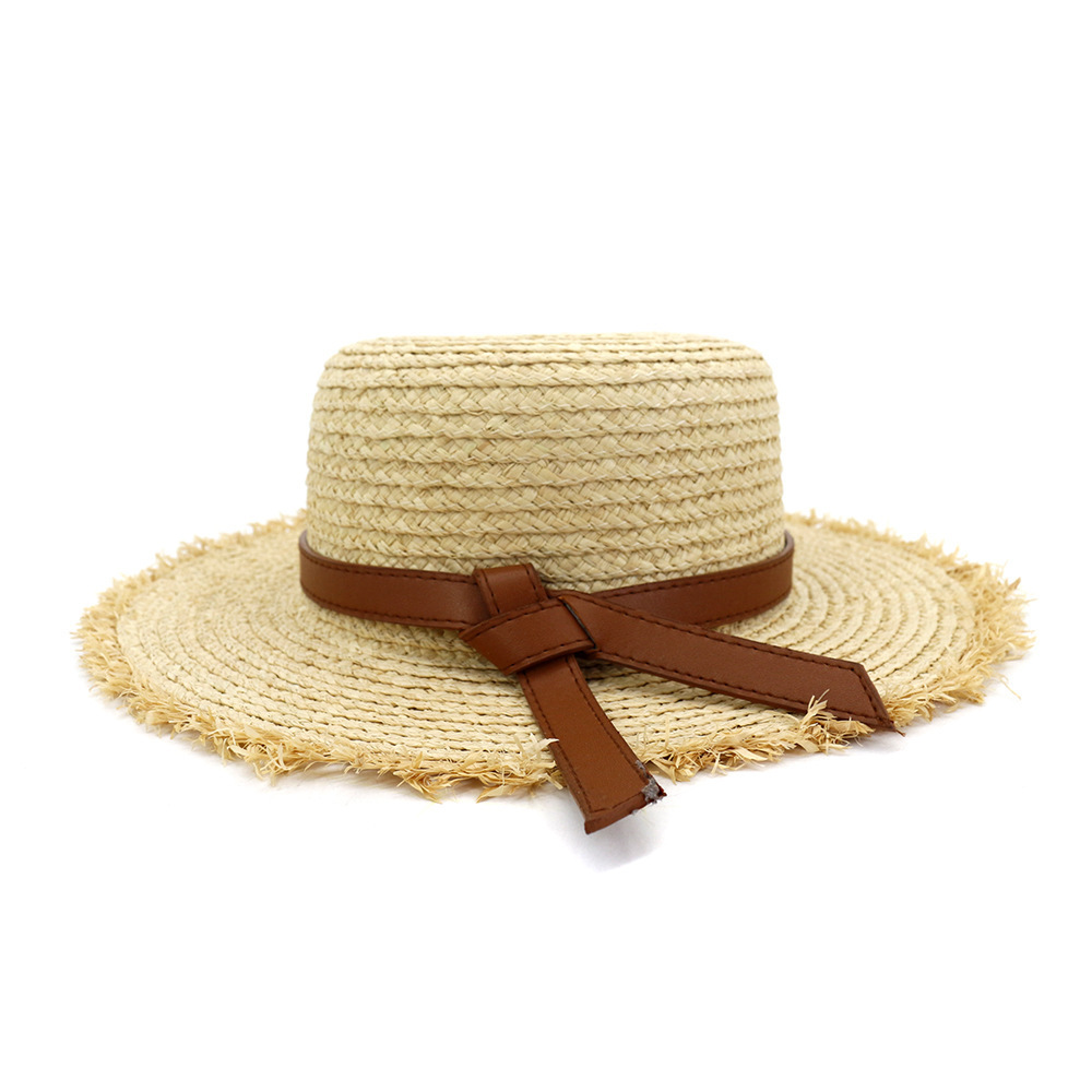 2021 Summer British Vocation Flat Brim French Raffia Straw Hat Flat Top Straw Sun Hat