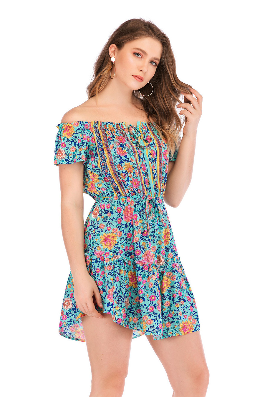 2019 Women Vintage New Hot Sale  Us Euro  Fashion Casual African Print Kitenge Designs Traditional  Summer Floral Print Dress