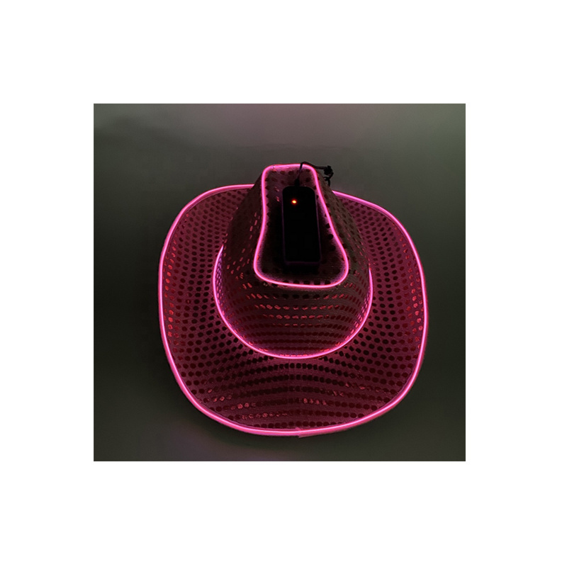 Top Sale New Pink Carnival Custom Jazz Neon Part Hat Fancy Dress Sequin Cowboy Hat With Led Light