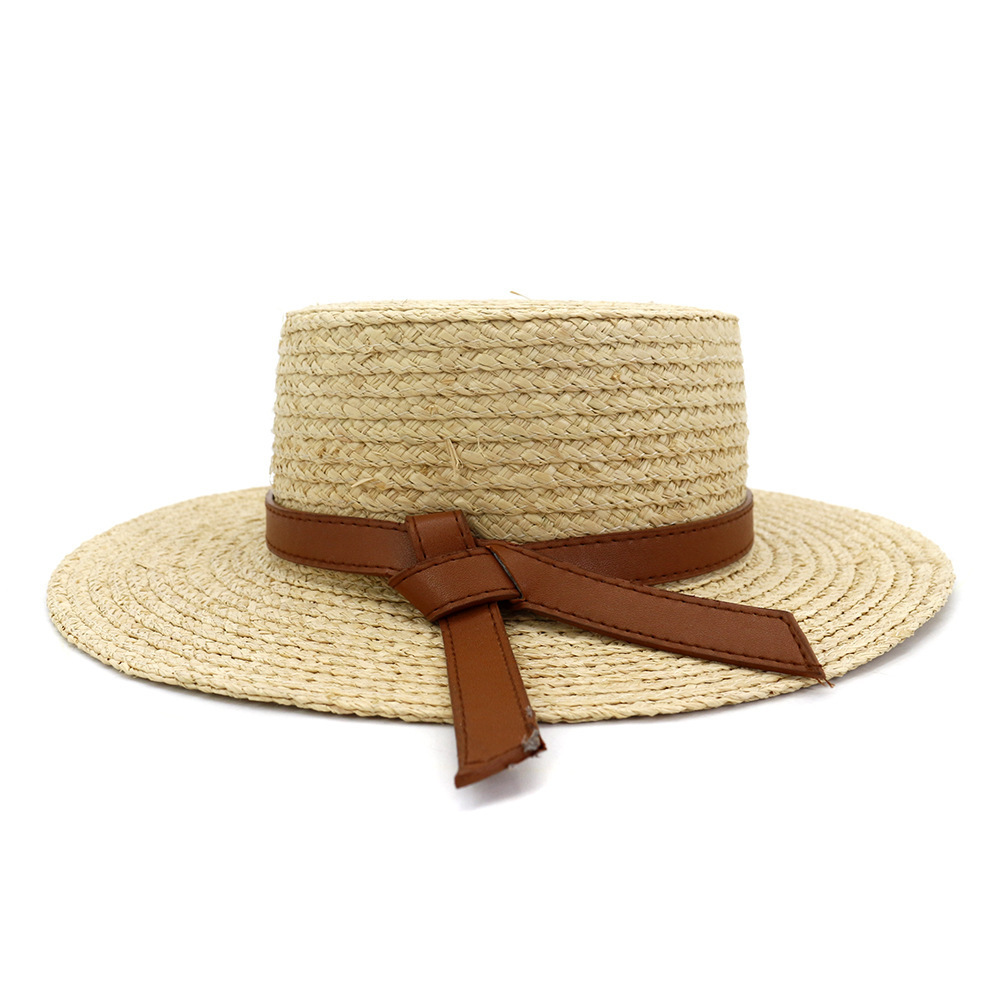 2021 Summer British Vocation Flat Brim French Raffia Straw Hat Flat Top Straw Sun Hat