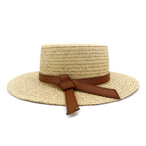 2021 Summer British Vocation Flat Brim French Raffia Straw Hat Flat Top Straw Sun Hat