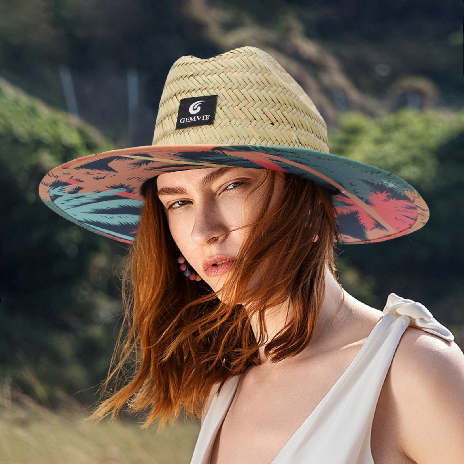 Natural Grass Sombrero Wide Brim Surfing Lifeguard Straw hat custom summer Natural Straw Hat For Men with logo