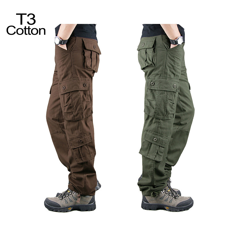 Men's Fans Cotton Canvas Outdoor Tactical Pants Combat Hiking Hunting Multi Pockets Worker Cargo Pant Trousers For Men